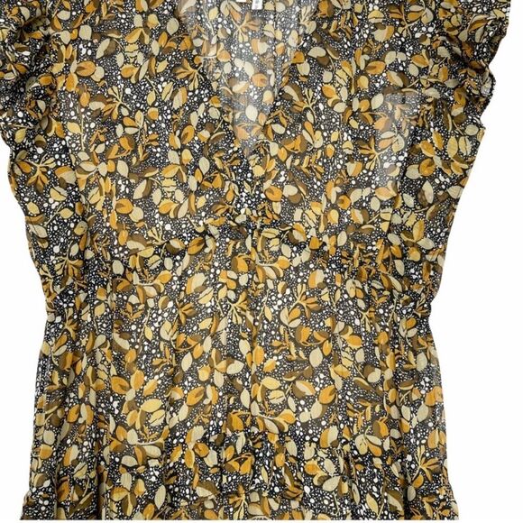 NWT ba&sh Samanta Ruffled Leaf Print Georgette Maxi Dress in Carbone - Picture 9 of 16